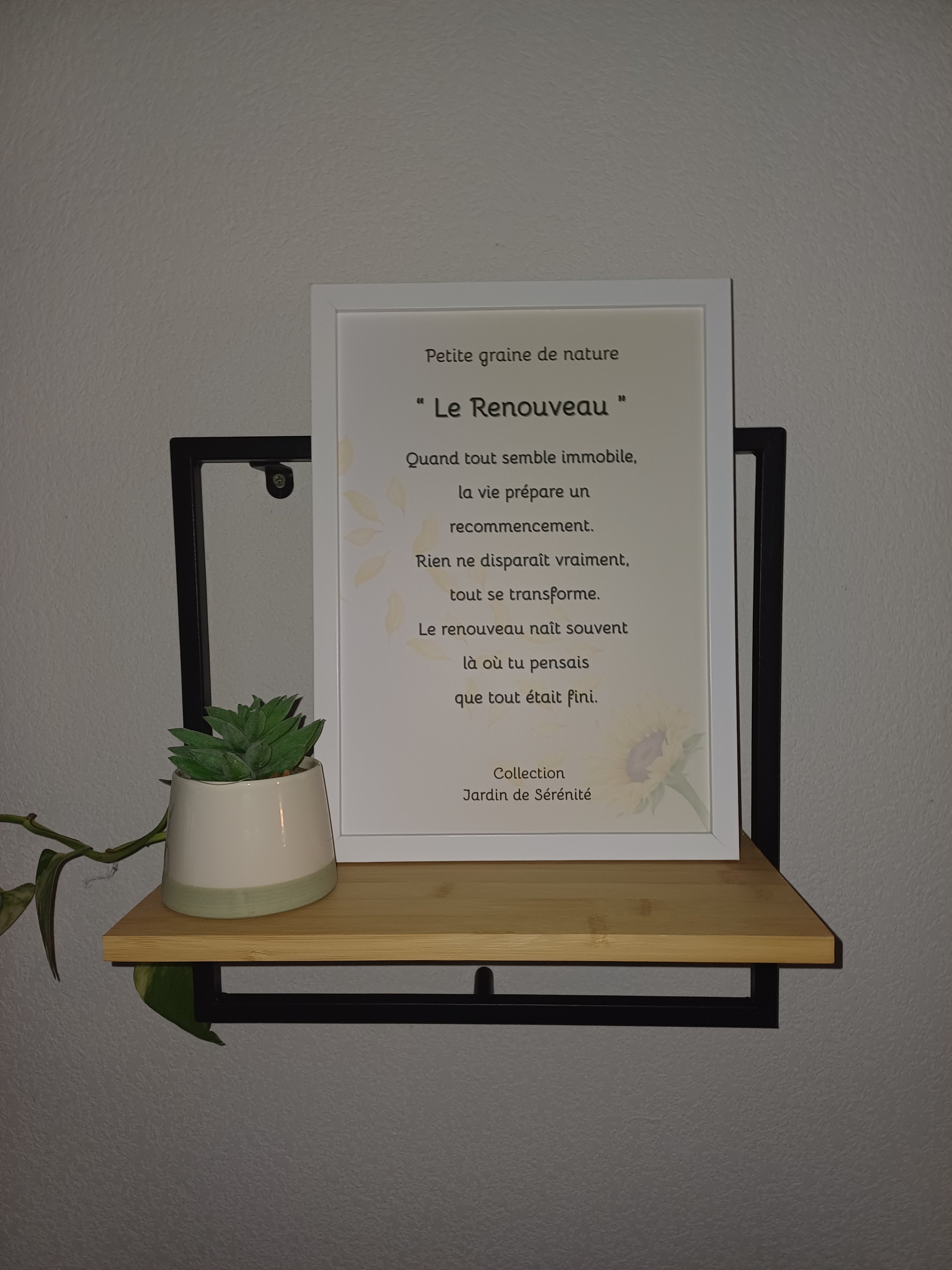Cadre citation positive Le Renouveau 23 x 31,5 cm – Cadre blanc décoration murale – Idée cadeau nouveau départ