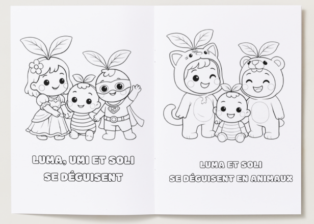 Cahier de coloriages avec Luma, Soli et Umi. Ludiques et apaisants pour enfants (4–11 ans)