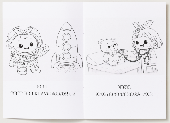 Cahier de coloriages avec Luma, Soli et Umi. Ludiques et apaisants pour enfants (4–11 ans)