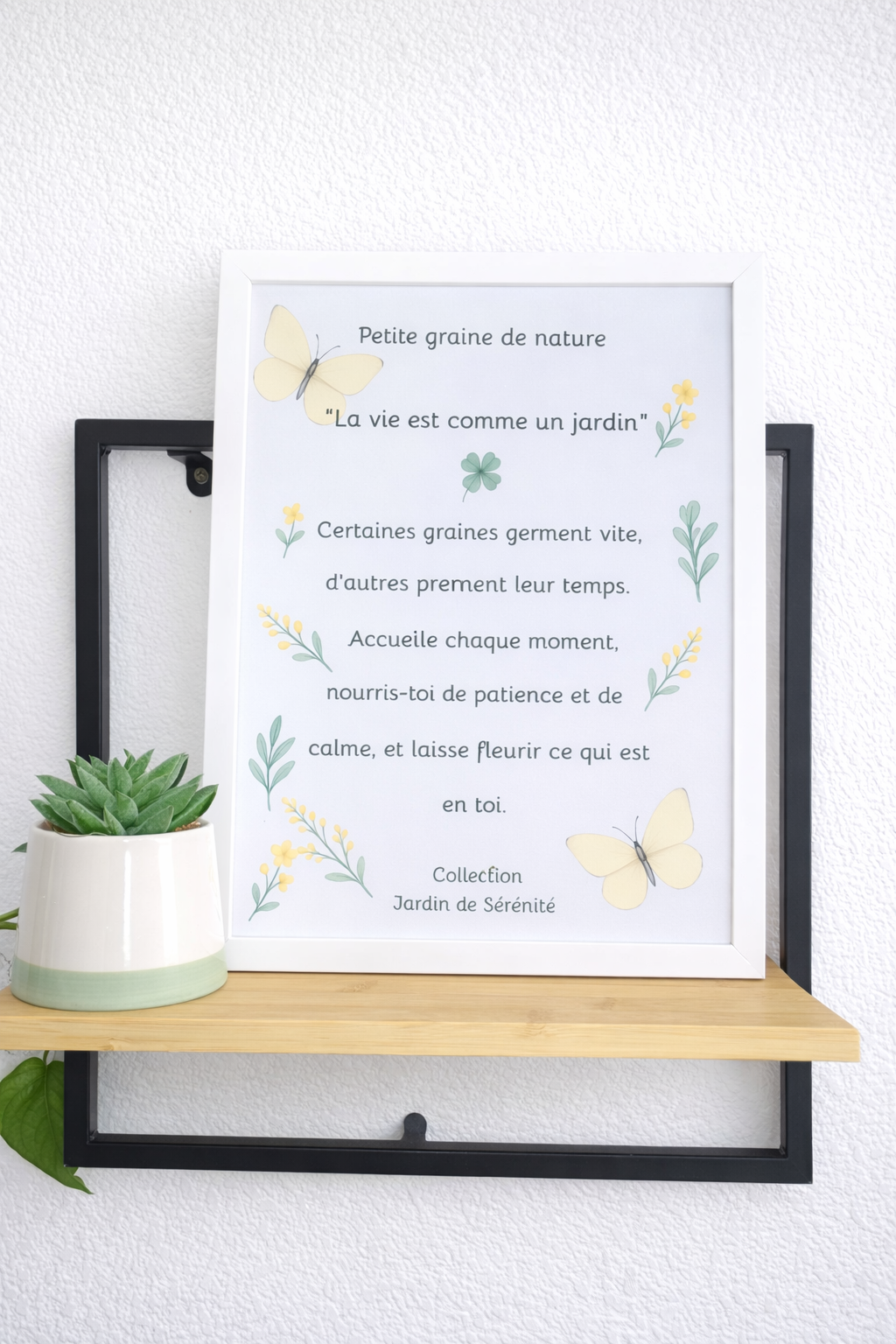 Cadre Citation "La vie est comme un jardin" – 23x31,5 cm – Cadre blanc – Décoration douce et inspirante