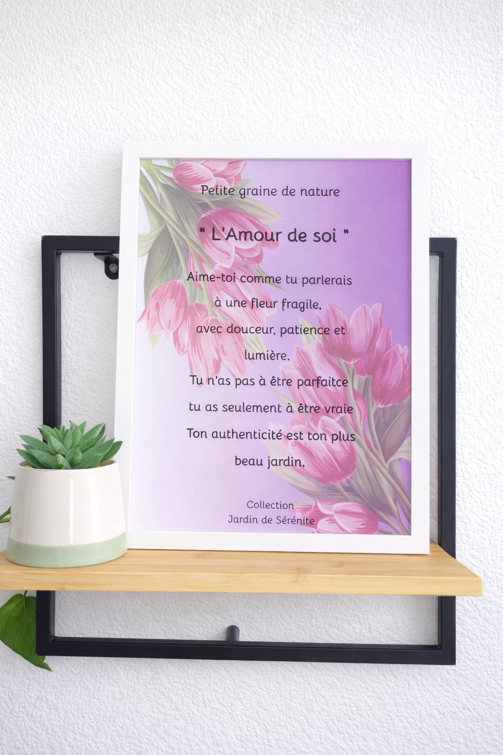 Cadre Citation "L’Amour de soi" – 23x31,5 cm – Cadre blanc – Décoration murale douce et inspirante