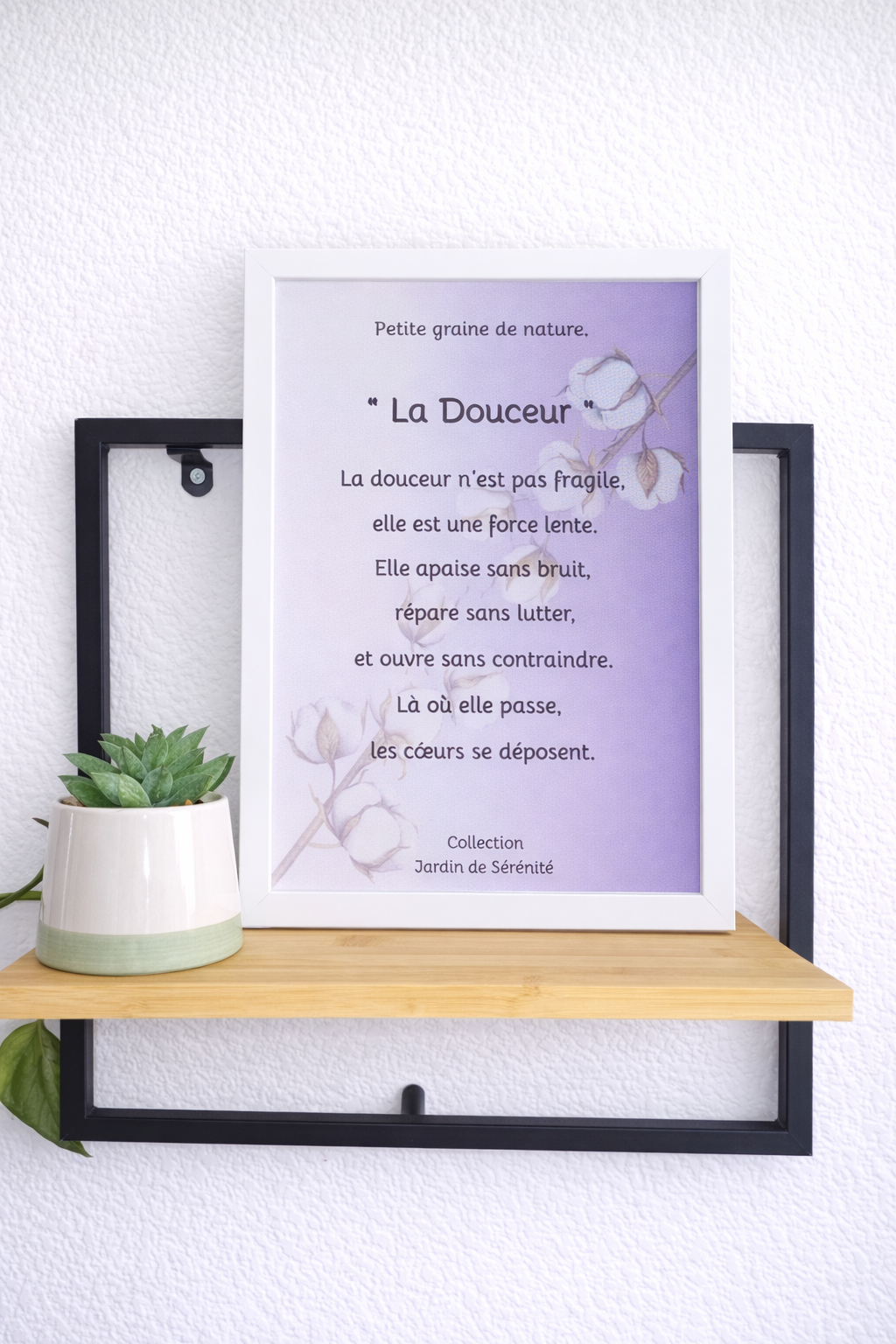 Cadre Citation "La Douceur" – 23x31,5 cm – Cadre blanc – Décoration murale apaisante