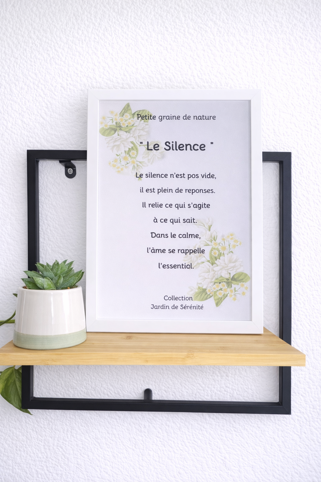 Cadre Citation "Le Silence" – 23x31,5 cm – Cadre blanc – Décoration murale zen et inspirante