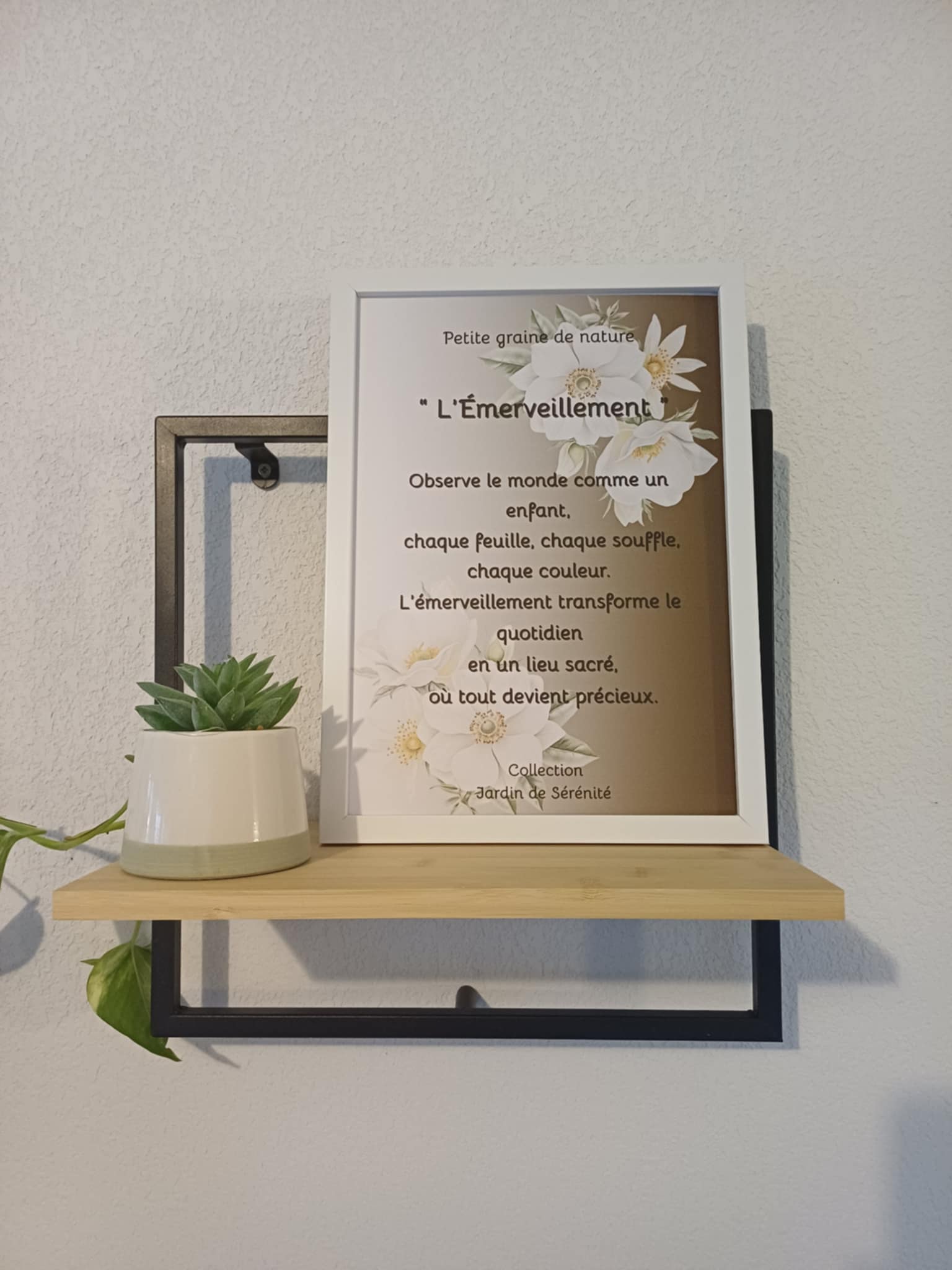 Cadre Citation "L’Émerveillement" – 23x31,5 cm – Cadre blanc – Décoration murale inspirante