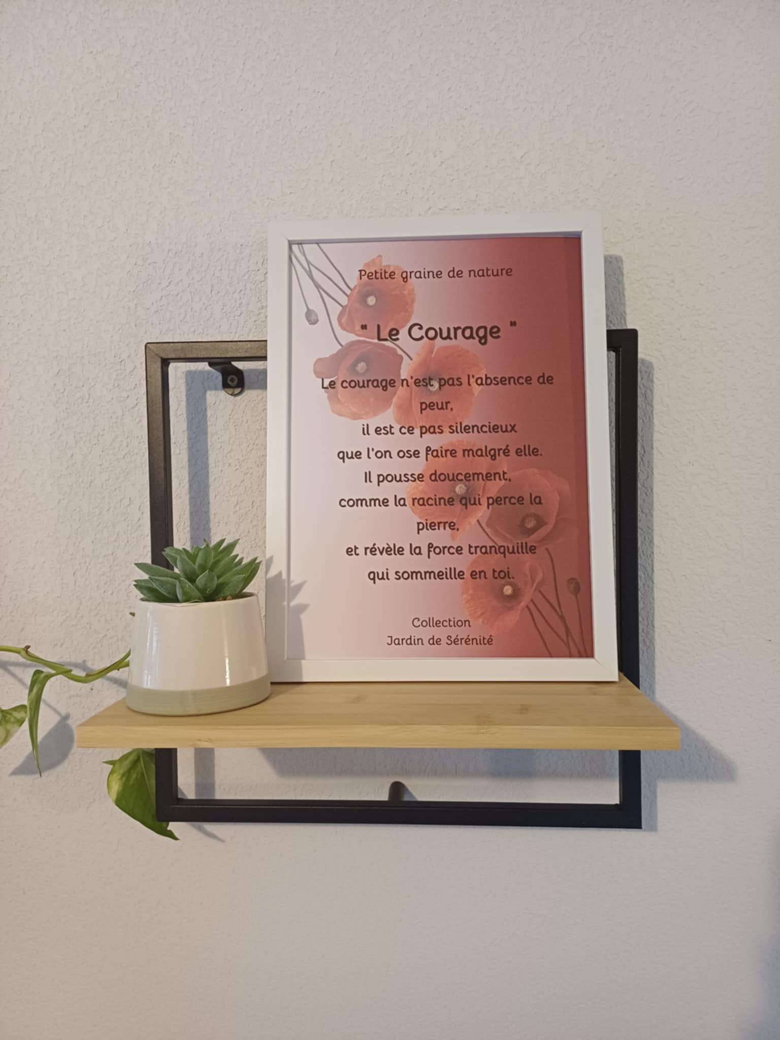 Cadre Citation "Le Courage" – 23x31,5 cm – Cadre blanc – Décoration murale inspirante
